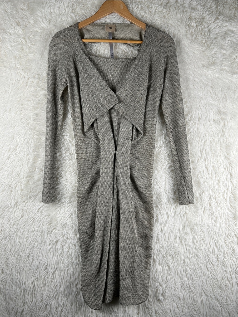 Roland Mouret Gray Draped Knit Long-Sleeve Dress